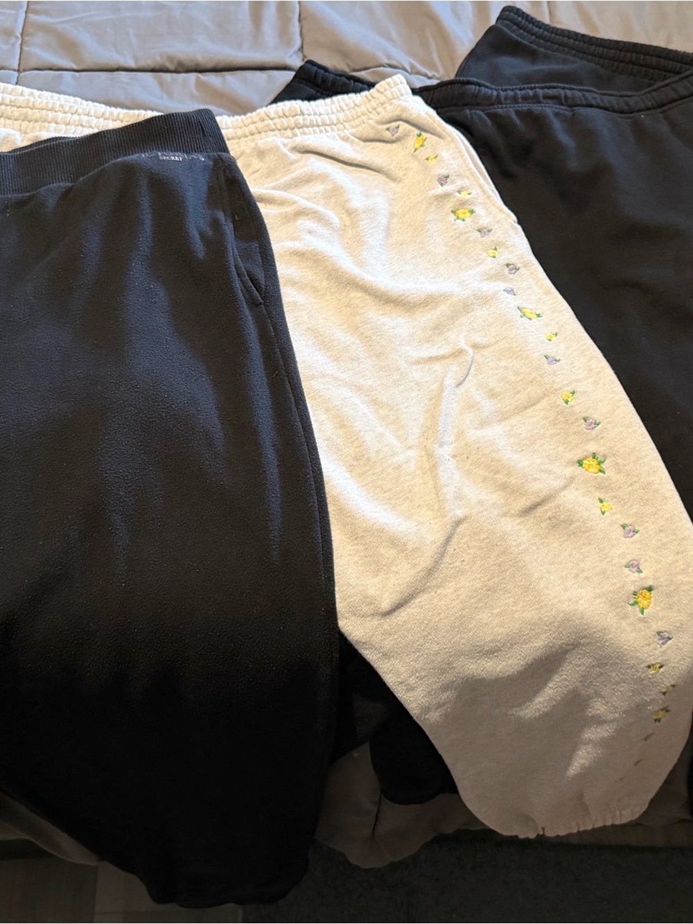 4 Pairs Victoria's Secret Black and Light Gray Sweatpants with Floral Trim
